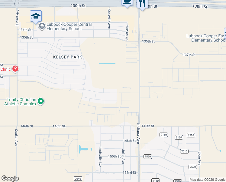 map of restaurants, bars, coffee shops, grocery stores, and more near 13238-14598 County Road 2100 in Lubbock