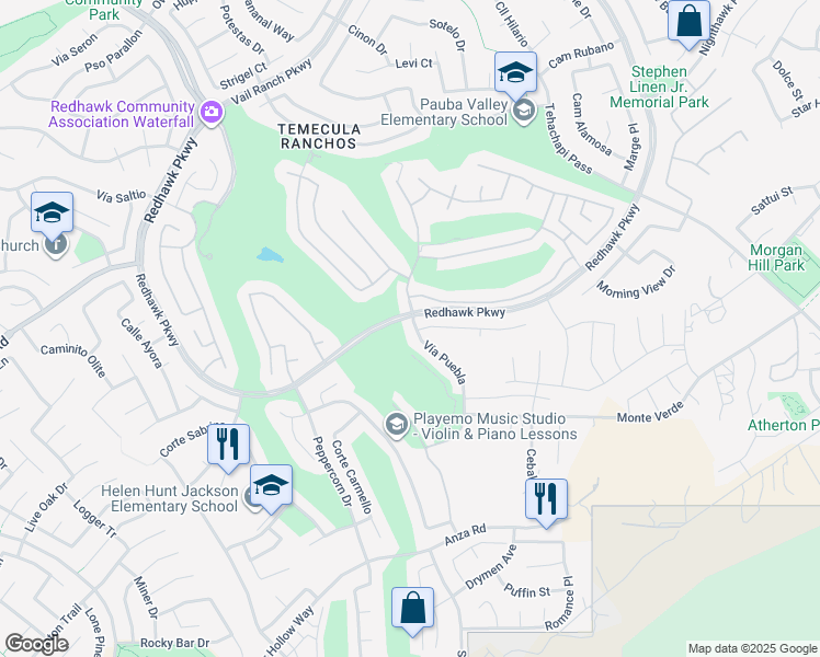 map of restaurants, bars, coffee shops, grocery stores, and more near 31870 Redhawk Parkway in Temecula