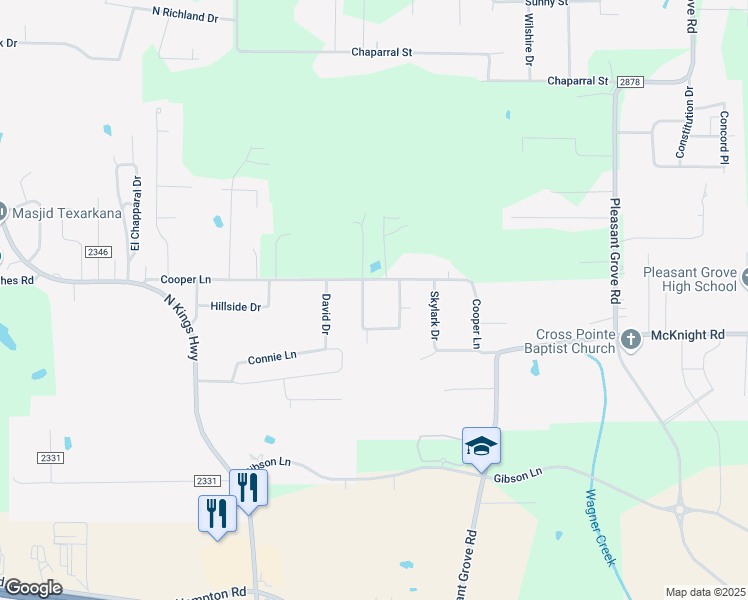 map of restaurants, bars, coffee shops, grocery stores, and more near 3608 Cooper Lane in Texarkana