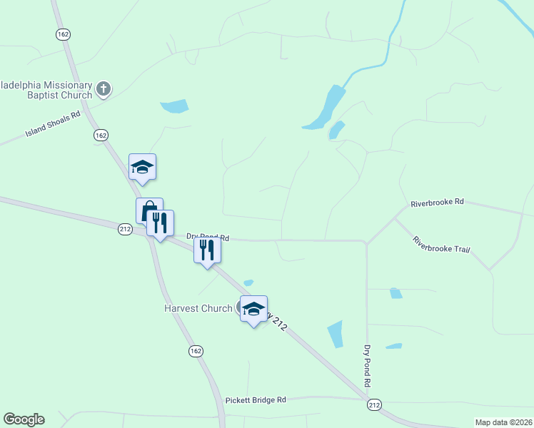 map of restaurants, bars, coffee shops, grocery stores, and more near 45 Aspen Circle in Covington