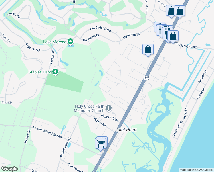 map of restaurants, bars, coffee shops, grocery stores, and more near 914 Algonquin Drive in Pawleys Island