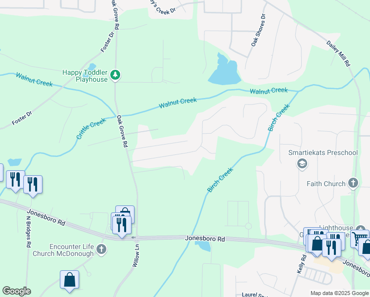 map of restaurants, bars, coffee shops, grocery stores, and more near 203 Wynbrook Drive in McDonough