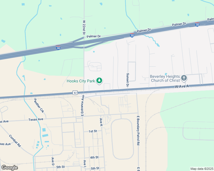 map of restaurants, bars, coffee shops, grocery stores, and more near 1304 Avenue A in Hooks