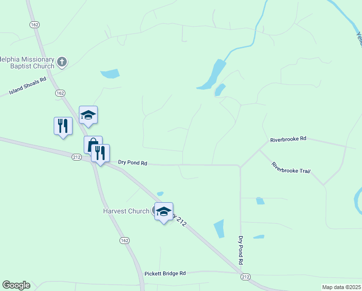 map of restaurants, bars, coffee shops, grocery stores, and more near 50 Aspen Drive in Covington