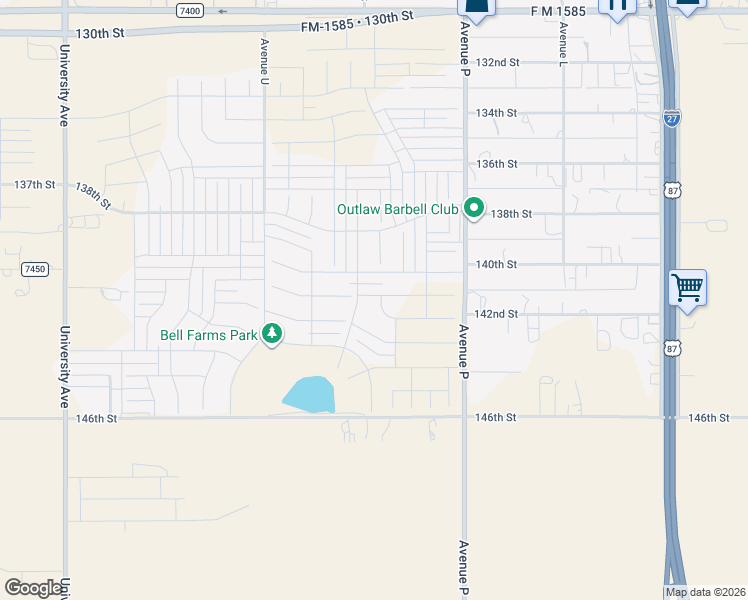 map of restaurants, bars, coffee shops, grocery stores, and more near 14013 C R 2300 in Lubbock