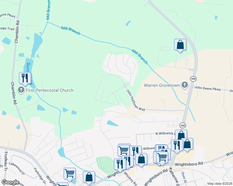 map of restaurants, bars, coffee shops, grocery stores, and more near 1250 Cobblefield Drive in Grovetown