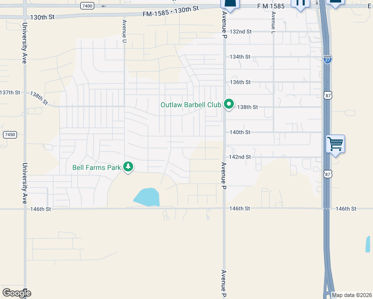 map of restaurants, bars, coffee shops, grocery stores, and more near 14013 C R 2300 in Lubbock