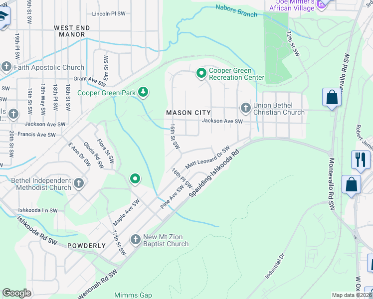 map of restaurants, bars, coffee shops, grocery stores, and more near 1529 Francis Avenue Southwest in Birmingham