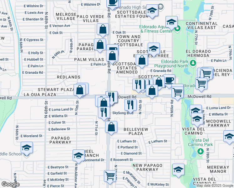 map of restaurants, bars, coffee shops, grocery stores, and more near 1535 North Scottsdale Road in Scottsdale