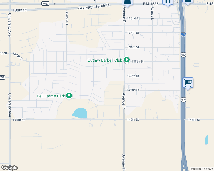 map of restaurants, bars, coffee shops, grocery stores, and more near 14013 C R 2300 in Lubbock