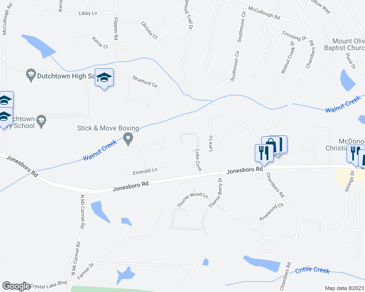 map of restaurants, bars, coffee shops, grocery stores, and more near 181 Luke Cove in Hampton