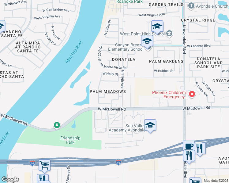 map of restaurants, bars, coffee shops, grocery stores, and more near 11974 West Berkeley Road in Avondale
