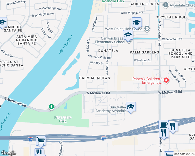 map of restaurants, bars, coffee shops, grocery stores, and more near 11974 West Berkeley Road in Avondale