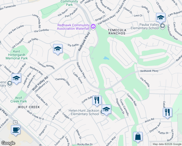map of restaurants, bars, coffee shops, grocery stores, and more near 45482 Corte Narbonne in Temecula
