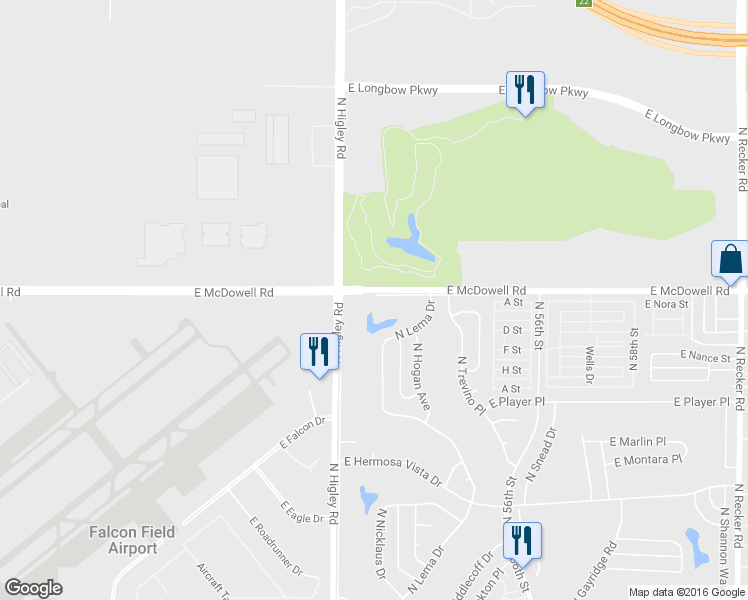 map of restaurants, bars, coffee shops, grocery stores, and more near 5245 East McDowell Road in Mesa