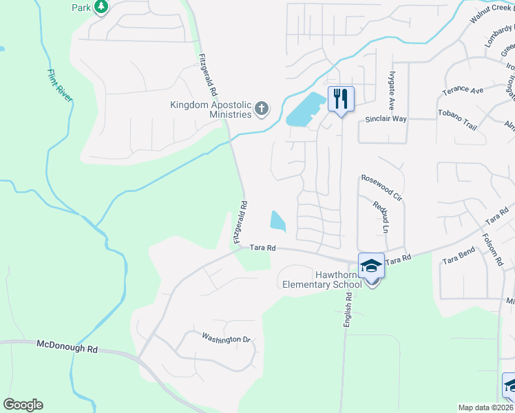 map of restaurants, bars, coffee shops, grocery stores, and more near 10550 Fitzgerald Road in Jonesboro
