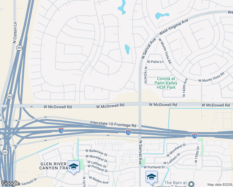 map of restaurants, bars, coffee shops, grocery stores, and more near 16442 West Berkeley Road in Goodyear