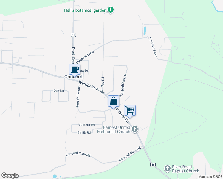 map of restaurants, bars, coffee shops, grocery stores, and more near 195 Concord Highland Drive in Hueytown