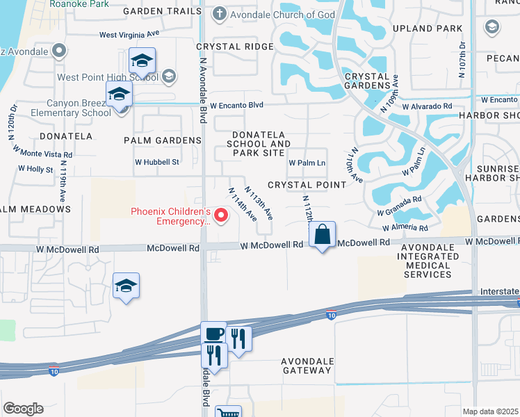 map of restaurants, bars, coffee shops, grocery stores, and more near 1714 North 113th Avenue in Avondale