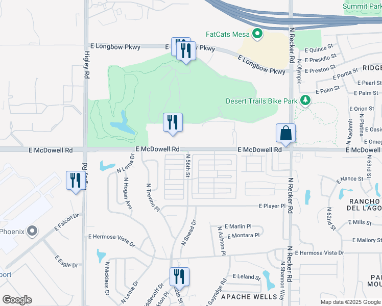 map of restaurants, bars, coffee shops, grocery stores, and more near 5612 East McDowell Road in Mesa