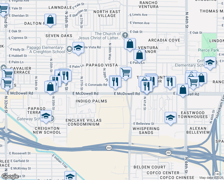 map of restaurants, bars, coffee shops, grocery stores, and more near in Phoenix