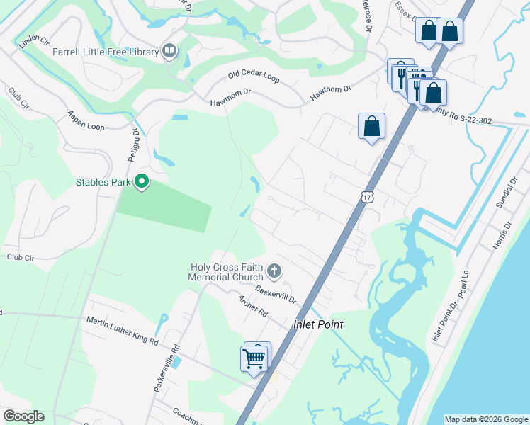 map of restaurants, bars, coffee shops, grocery stores, and more near 914 Algonquin Drive in Pawleys Island