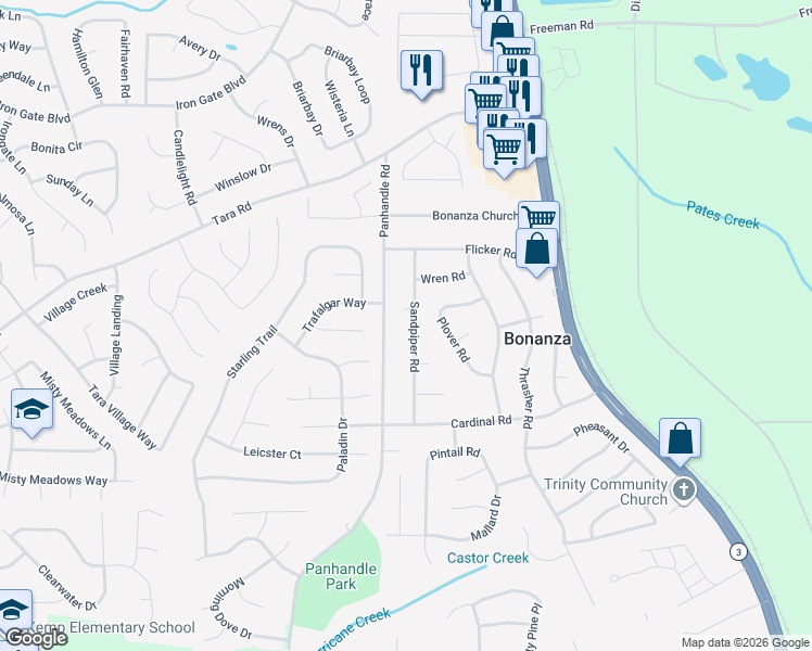 map of restaurants, bars, coffee shops, grocery stores, and more near 10601 Sandpiper Road in Jonesboro