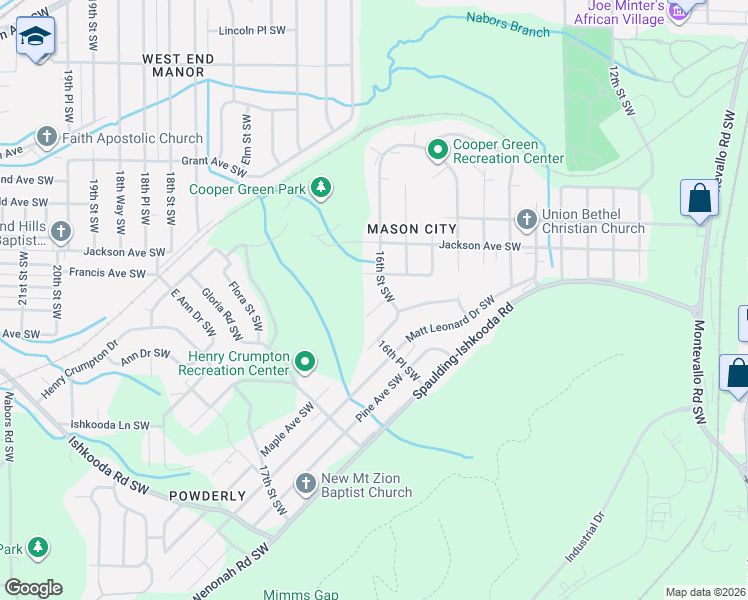 map of restaurants, bars, coffee shops, grocery stores, and more near 2108 16th Street Southwest in Birmingham