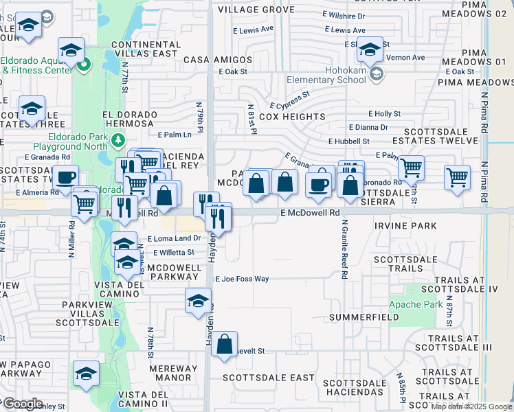 map of restaurants, bars, coffee shops, grocery stores, and more near 1619 North 81st Street in Scottsdale