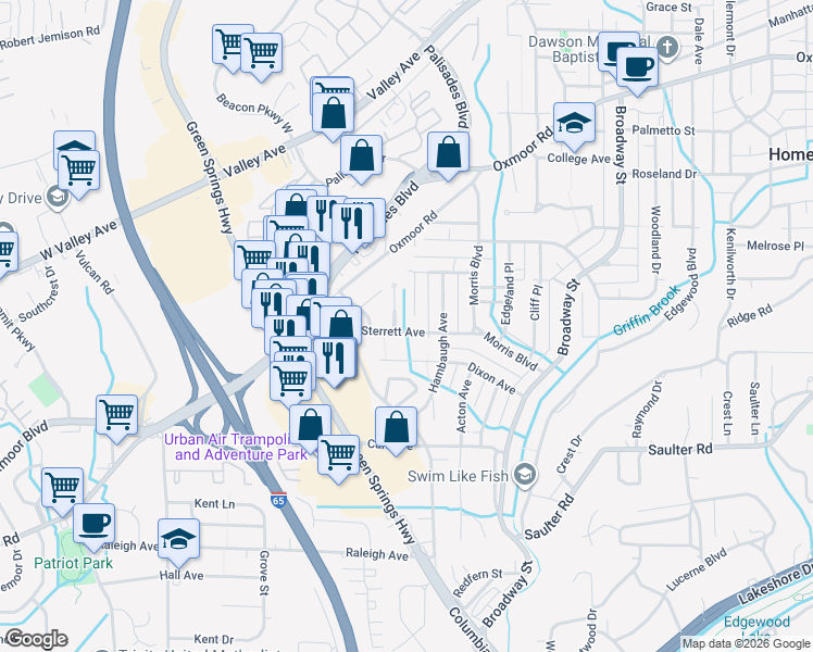 map of restaurants, bars, coffee shops, grocery stores, and more near 428 Berry Avenue in Birmingham