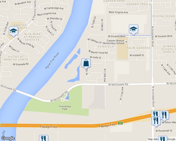 map of restaurants, bars, coffee shops, grocery stores, and more near 1823 North 120th Drive in Avondale