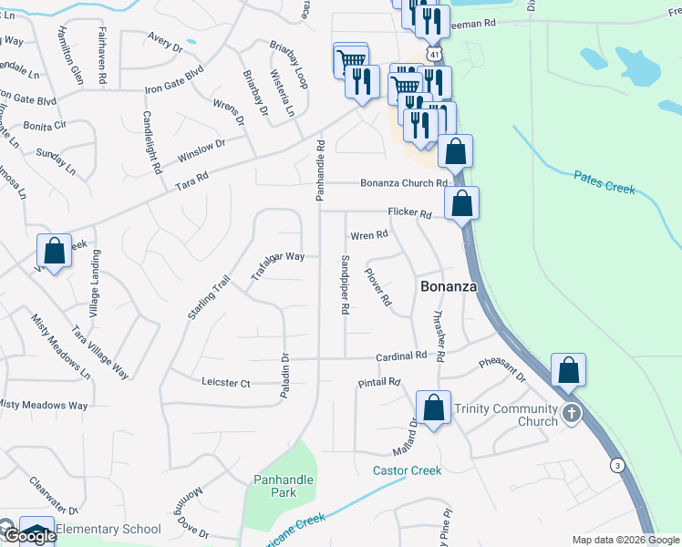 map of restaurants, bars, coffee shops, grocery stores, and more near 10601 Sandpiper Road in Jonesboro