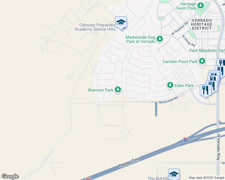 map of restaurants, bars, coffee shops, grocery stores, and more near 21379 West Terri Lee Drive in Buckeye