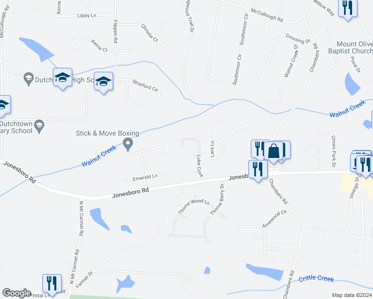 map of restaurants, bars, coffee shops, grocery stores, and more near 177 Luke Cove in Hampton