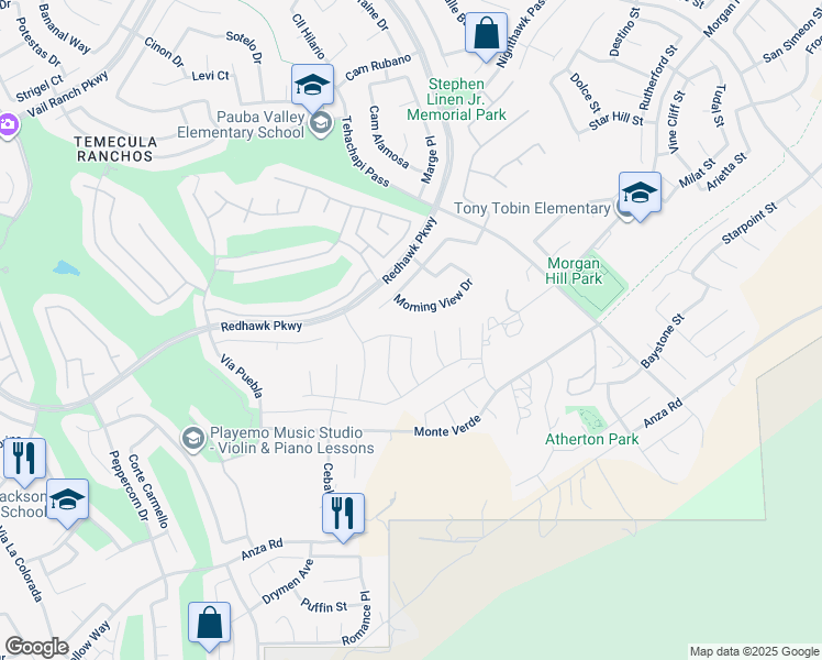 map of restaurants, bars, coffee shops, grocery stores, and more near 33320 Kilroy Road in Temecula