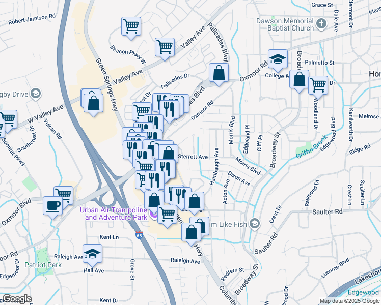 map of restaurants, bars, coffee shops, grocery stores, and more near 428 Berry Avenue in Birmingham