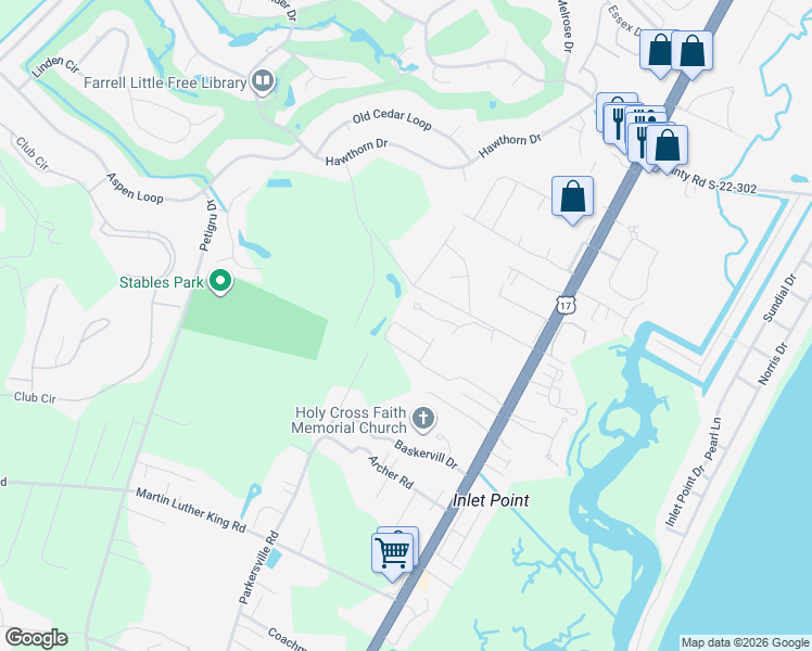 map of restaurants, bars, coffee shops, grocery stores, and more near 914 Algonquin Drive in Pawleys Island