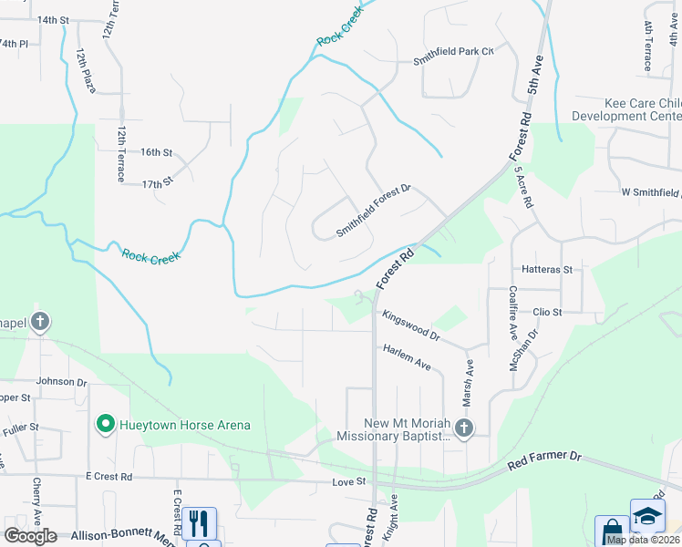 map of restaurants, bars, coffee shops, grocery stores, and more near 1367 Rock Creek Lane in Pleasant Grove