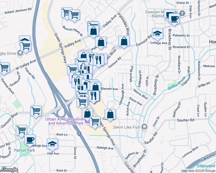 map of restaurants, bars, coffee shops, grocery stores, and more near 428 Berry Avenue in Birmingham