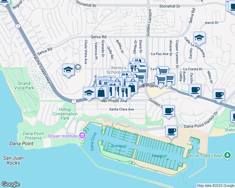 map of restaurants, bars, coffee shops, grocery stores, and more near 34137 California 1 in Dana Point