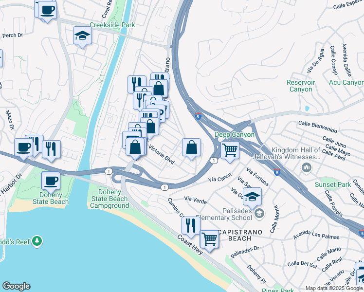 map of restaurants, bars, coffee shops, grocery stores, and more near 34182 Sepulveda Avenue in Dana Point