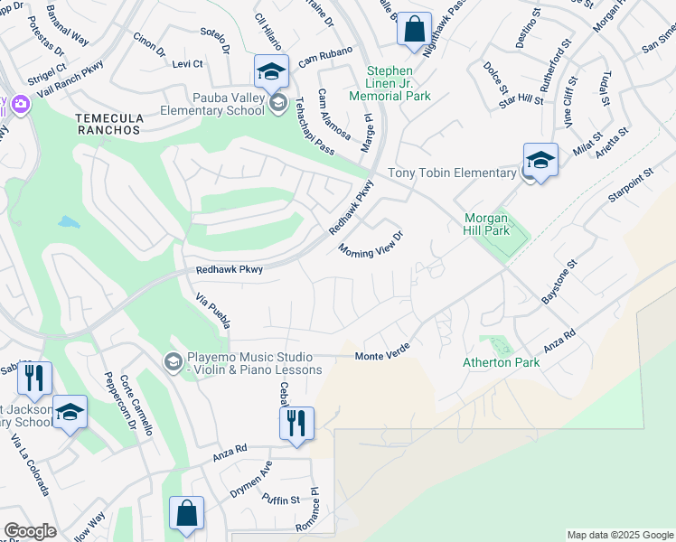 map of restaurants, bars, coffee shops, grocery stores, and more near 33320 Kilroy Road in Temecula