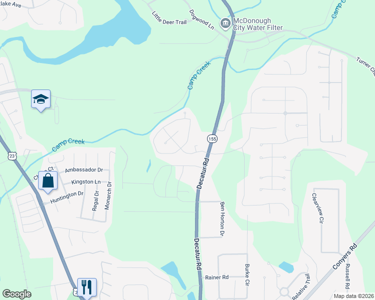 map of restaurants, bars, coffee shops, grocery stores, and more near 124 Pinnacle Lane in McDonough