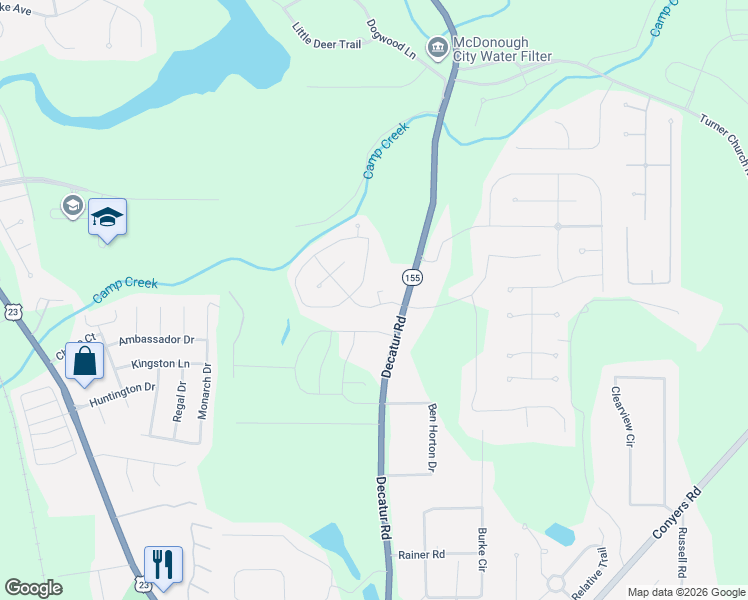map of restaurants, bars, coffee shops, grocery stores, and more near 204 Prominent Loop in McDonough