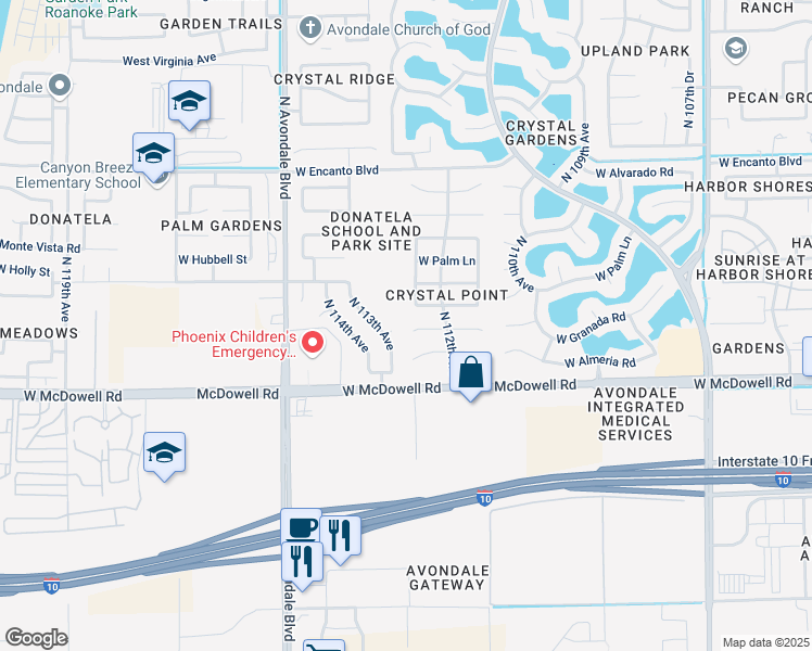map of restaurants, bars, coffee shops, grocery stores, and more near 11238 West Coronado Road in Avondale