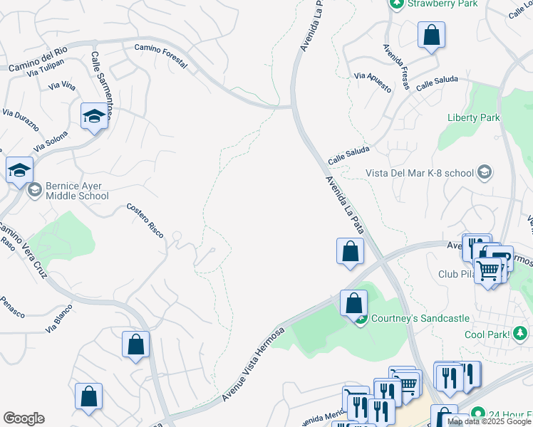 map of restaurants, bars, coffee shops, grocery stores, and more near Forester Ranch Ridgeline Trail in San Clemente