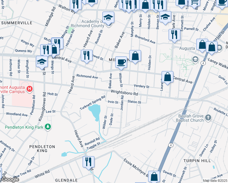 map of restaurants, bars, coffee shops, grocery stores, and more near 1839 Wrightsboro Road in Augusta