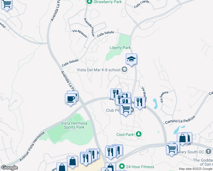 map of restaurants, bars, coffee shops, grocery stores, and more near 8 Calle Portofino in San Clemente