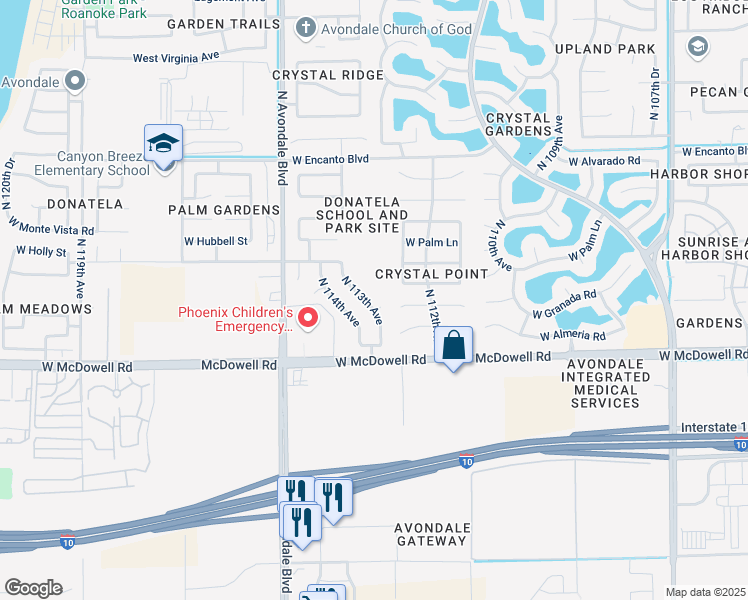map of restaurants, bars, coffee shops, grocery stores, and more near 11238 West Coronado Road in Avondale