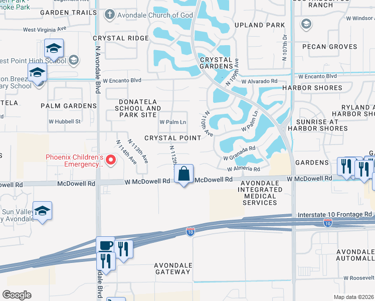 map of restaurants, bars, coffee shops, grocery stores, and more near 11170 W Coronado Rd in Avondale